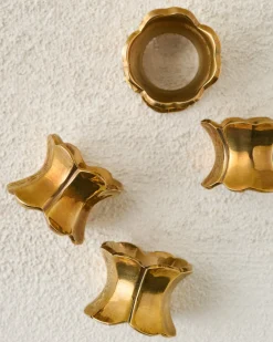 VND7371 True Home Decor Pvt Ltd Antique Brass Ruffle Napkin Ring Set of Four