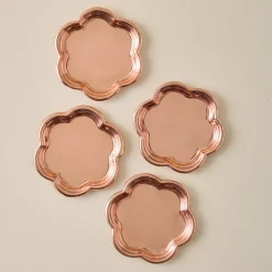 VND7371 True Home Decor Pvt Ltd Antique Copper Scalloped Coaster Set of Four