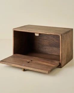 VND8122 R R INDUSTRIES Antiqued Wood Carved Bread Box