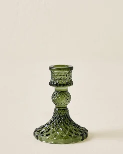 VND0158 Accent Decor Antique Green Glass Taper Holder