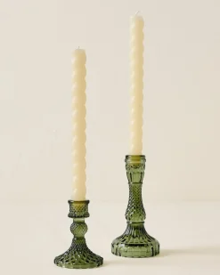 VND0158 Accent Decor Antique Green Glass Taper Holder