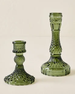 VND0158 Accent Decor Antique Green Glass Taper Holder