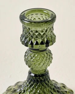 VND0158 Accent Decor Antique Green Glass Taper Holder