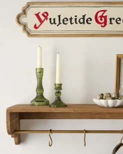 VND0158 Accent Decor Antique Green Glass Taper Holder