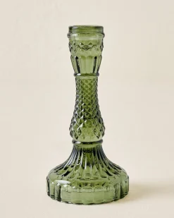 VND0158 Accent Decor Antique Green Glass Taper Holder