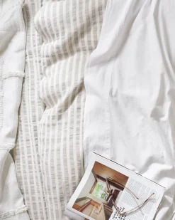 VND7018 Makerspalm, LLC Antique White + Oatmeal Stripe Linen Cotton Duvet Cover