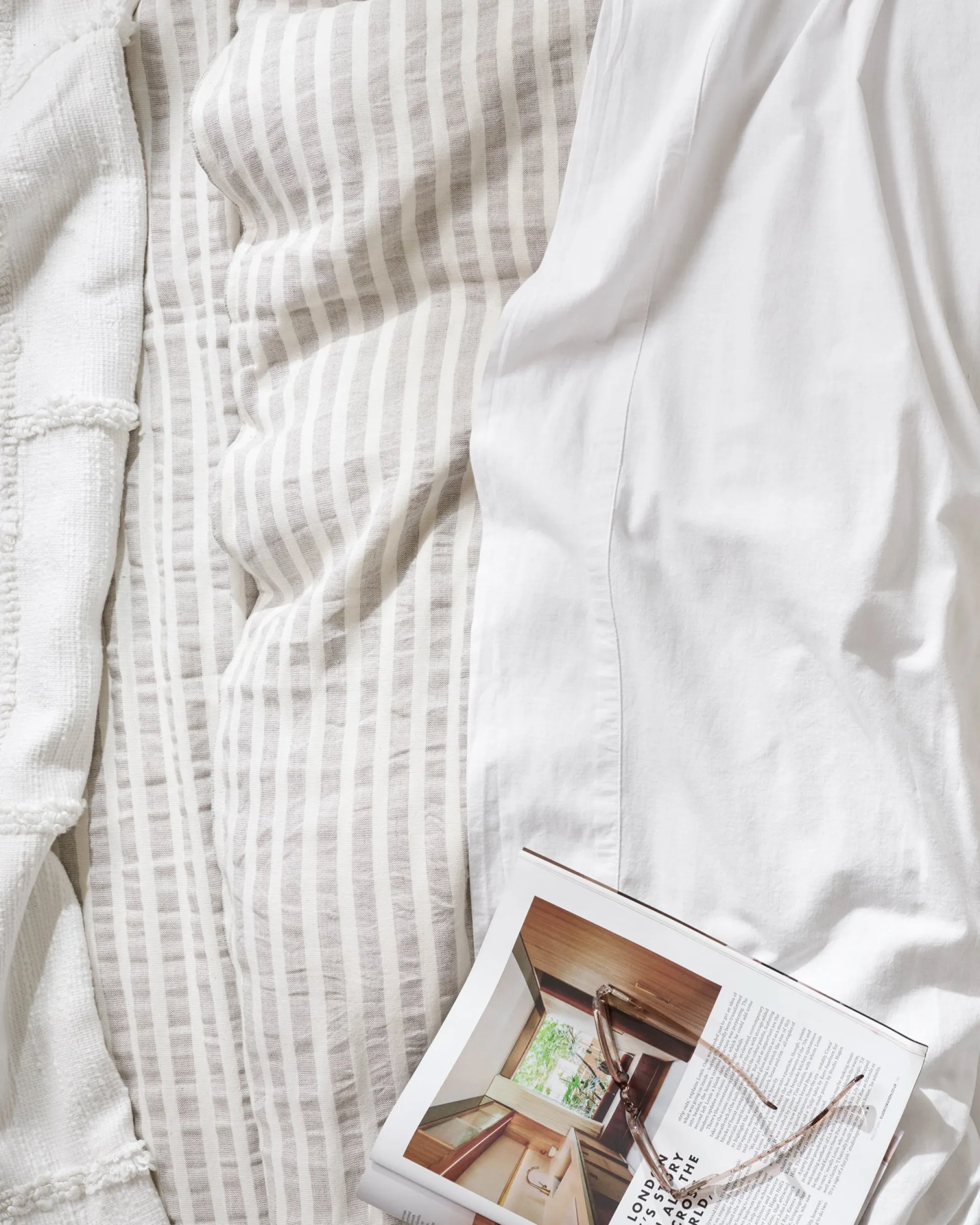 VND7018 Makerspalm, LLC Antique White + Oatmeal Stripe Linen Cotton Duvet Cover