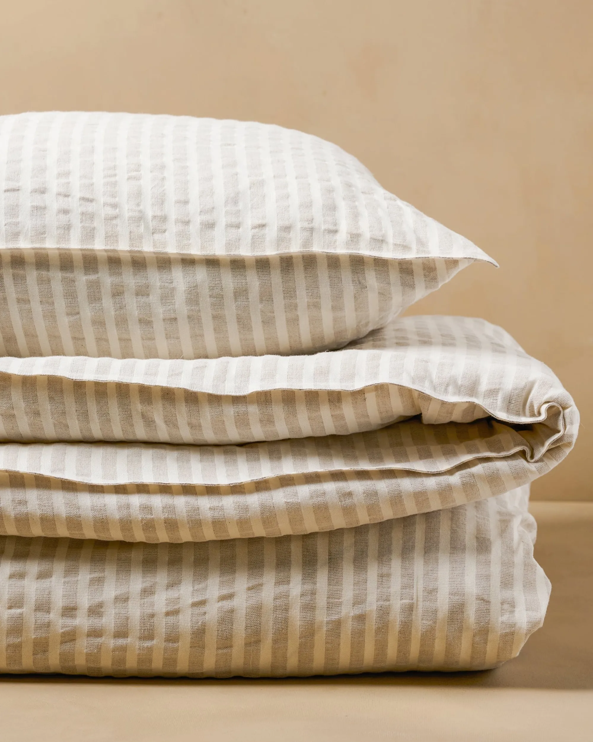 VND7018 Makerspalm, LLC Antique White + Oatmeal Stripe Linen Cotton Duvet Cover