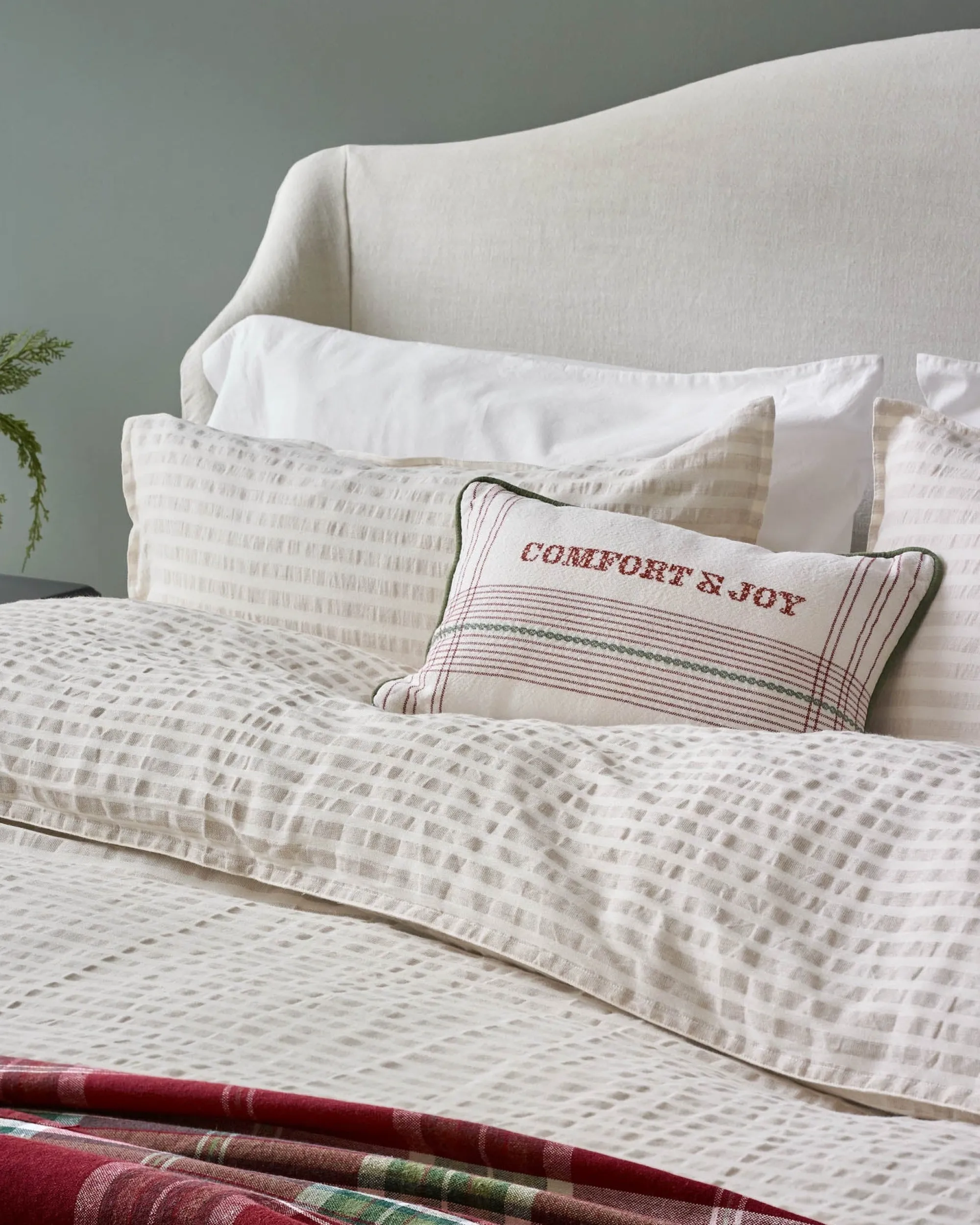 VND7018 Makerspalm, LLC Antique White + Oatmeal Stripe Linen Cotton Duvet Cover