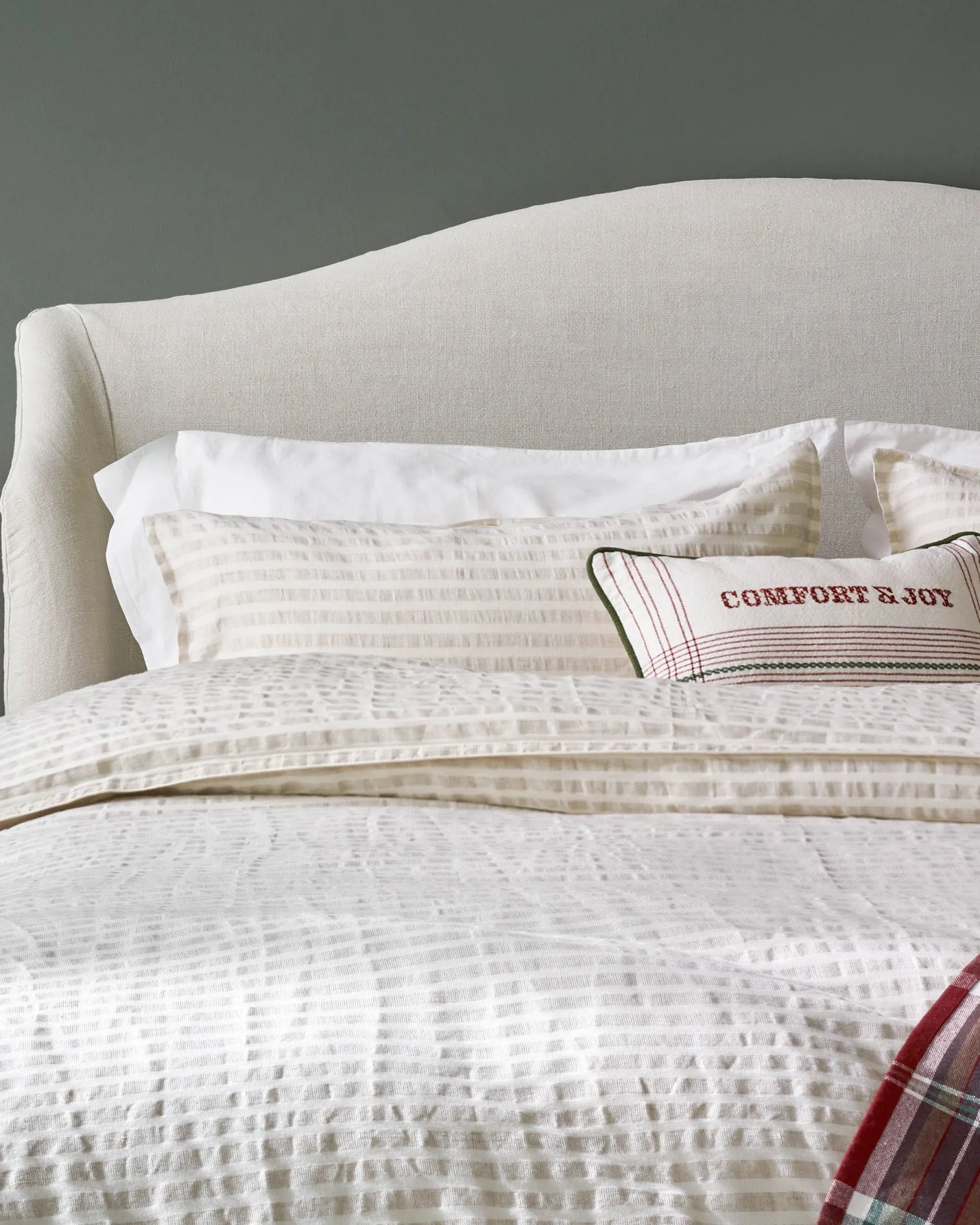 VND7018 Makerspalm, LLC Antique White + Oatmeal Stripe Linen Cotton Duvet Cover