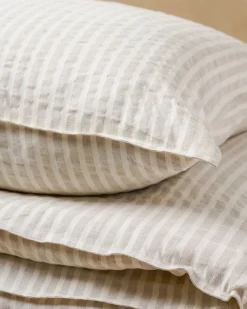 VND7018 Makerspalm, LLC Antique White + Oatmeal Stripe Linen Cotton Pillow Sham