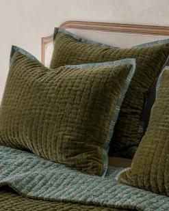 VND8328 FA HOME AND APPAREL PVT LTD Audrey Velvet Block Print Sham - Winter Moss