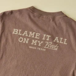 VND0179 Hole In The Roof Marketing Inc Blame It All On My Boots Brown Short Sleeve Shirt