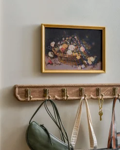 VND8551 MANI ART Caroline Carved Wood and Brass Hook Rack