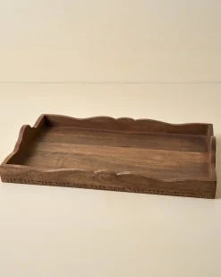VND8122 R R INDUSTRIES Caroline Carved Wood Scalloped Tray