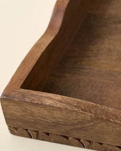 VND8122 R R INDUSTRIES Caroline Carved Wood Scalloped Tray