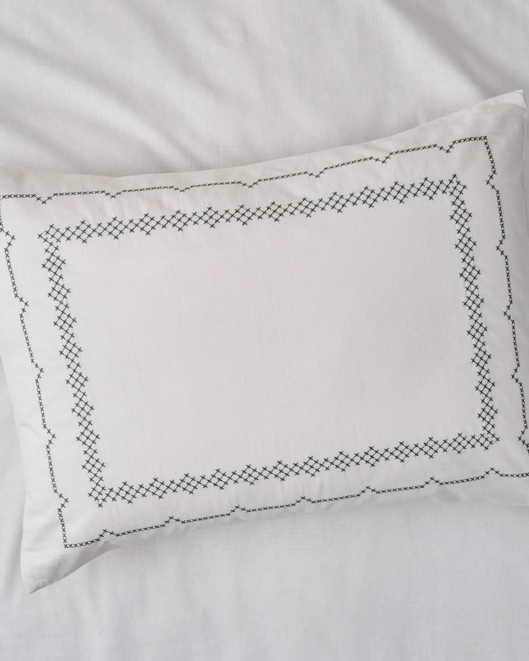VND8328 FA HOME AND APPAREL PVT LTD Daphne Green Cross-Stitch Sham