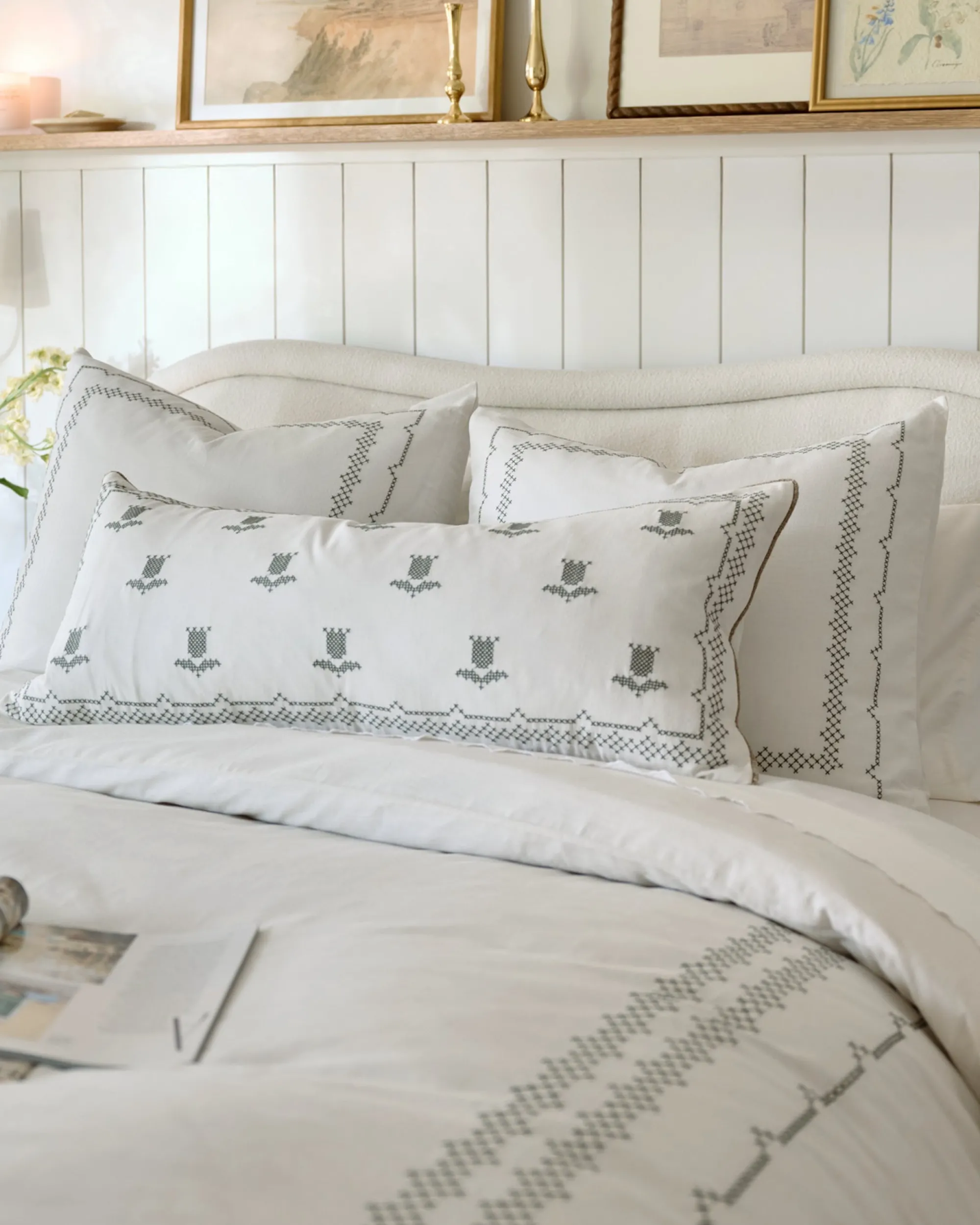 VND8328 FA HOME AND APPAREL PVT LTD Daphne Green Cross-Stitch Sham