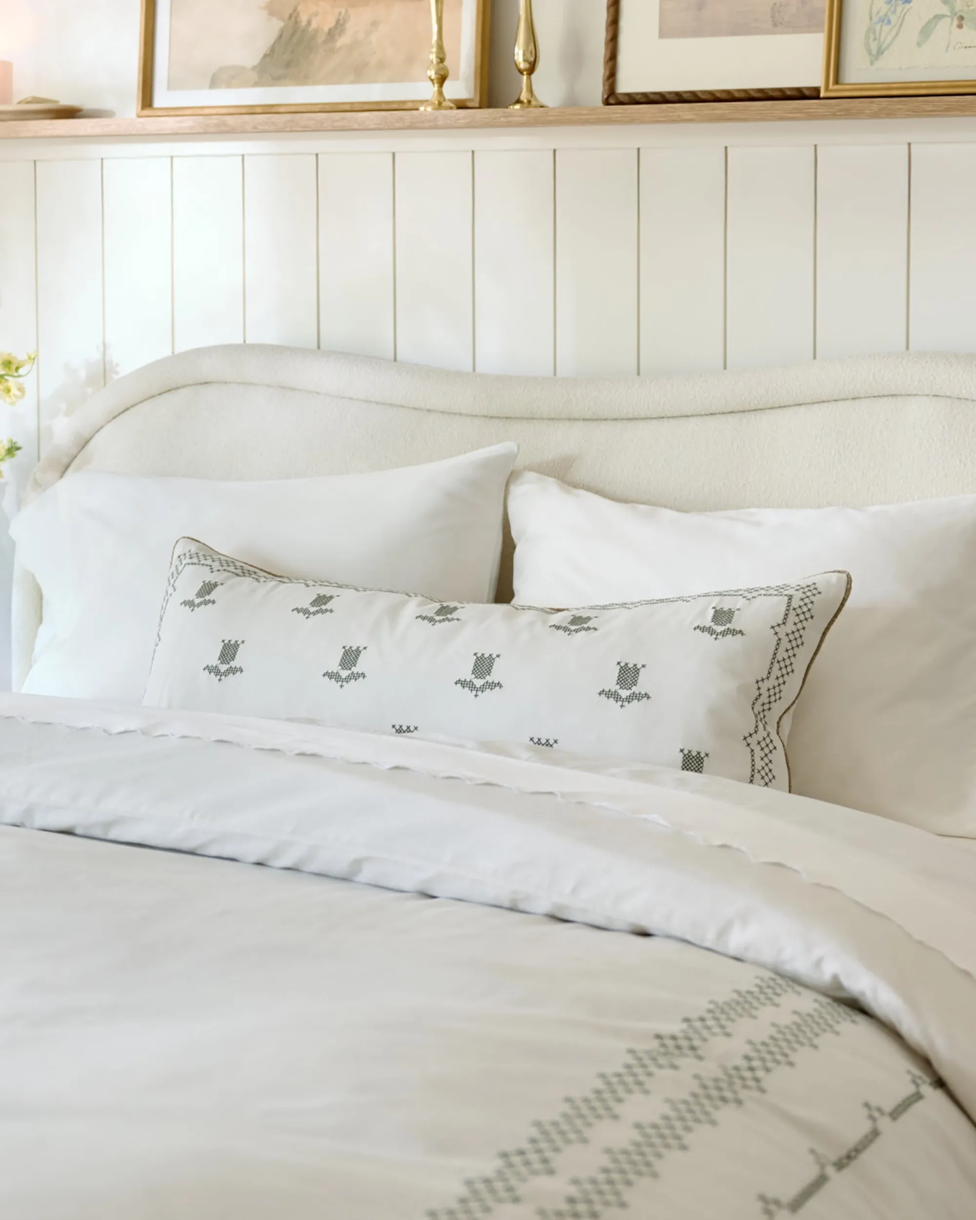 VND8328 FA HOME AND APPAREL PVT LTD Daphne Green Tulip Embroidered Lumbar Pillow