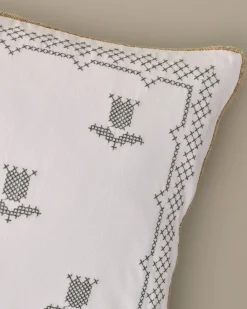 VND8328 FA HOME AND APPAREL PVT LTD Daphne Green Tulip Embroidered Lumbar Pillow
