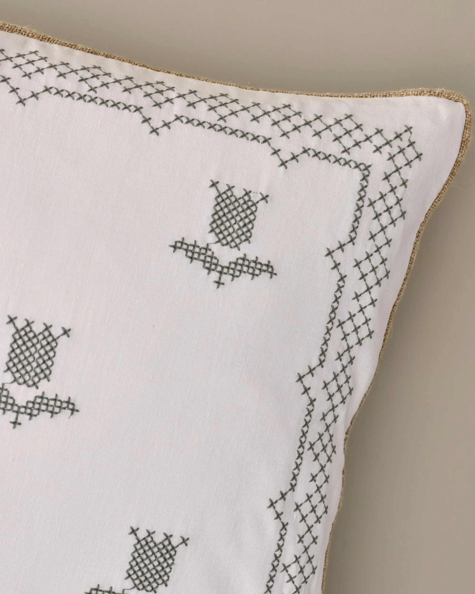 VND8328 FA HOME AND APPAREL PVT LTD Daphne Green Tulip Embroidered Lumbar Pillow
