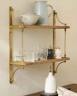 VND6622 ARVIND EXPO-CRAFTS Double Parker Brass and Wood Shelf