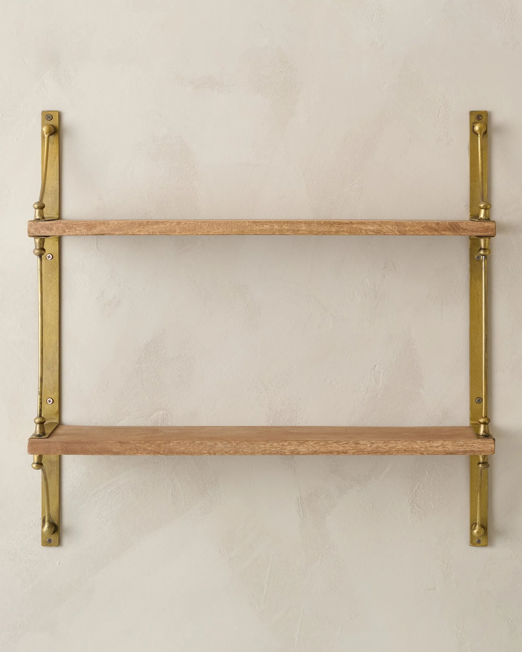 VND6622 ARVIND EXPO-CRAFTS Double Parker Brass and Wood Shelf