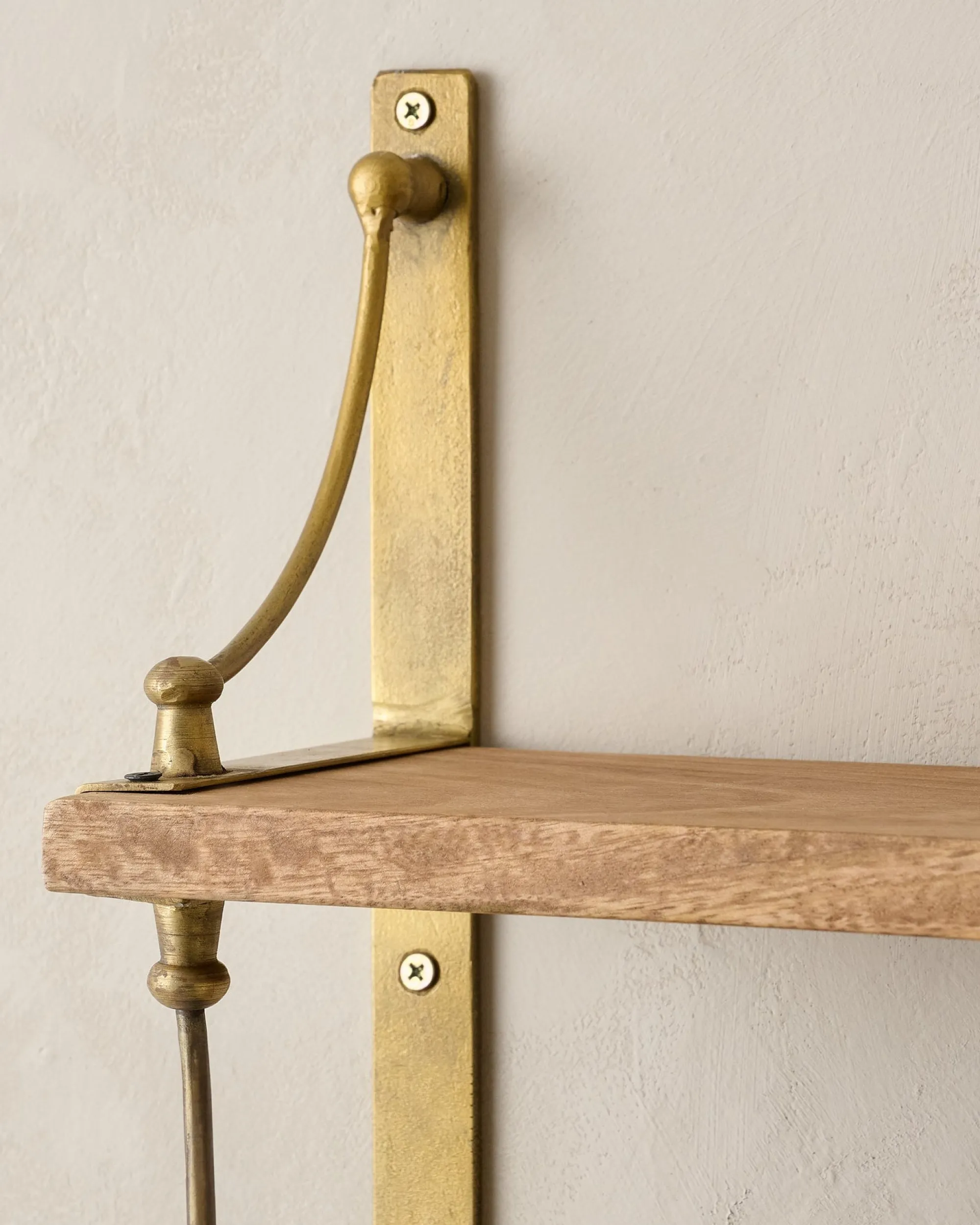 VND6622 ARVIND EXPO-CRAFTS Double Parker Brass and Wood Shelf