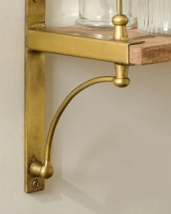 VND6622 ARVIND EXPO-CRAFTS Double Parker Brass and Wood Shelf