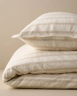 VND7018 Makerspalm, LLC Embroidered Oatmeal Stripe Linen Cotton Pillow Sham