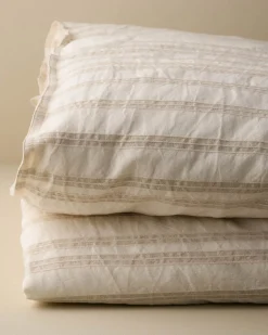 VND7018 Makerspalm, LLC Embroidered Stripe Linen Cotton Duvet Cover - Oatmeal