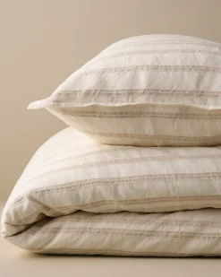 VND7018 Makerspalm, LLC Embroidered Stripe Linen Cotton Duvet Cover - Oatmeal