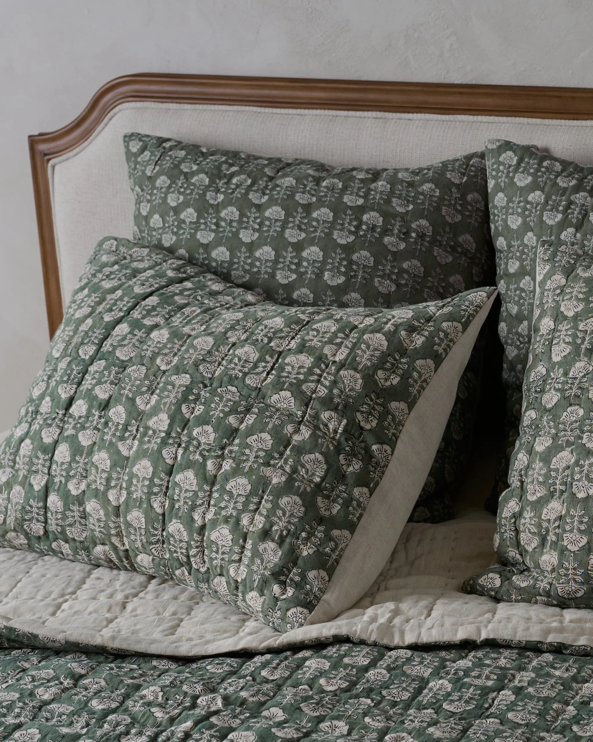 VND7018 Makerspalm, LLC Flora Block Print Pillow Sham - Dusty Green