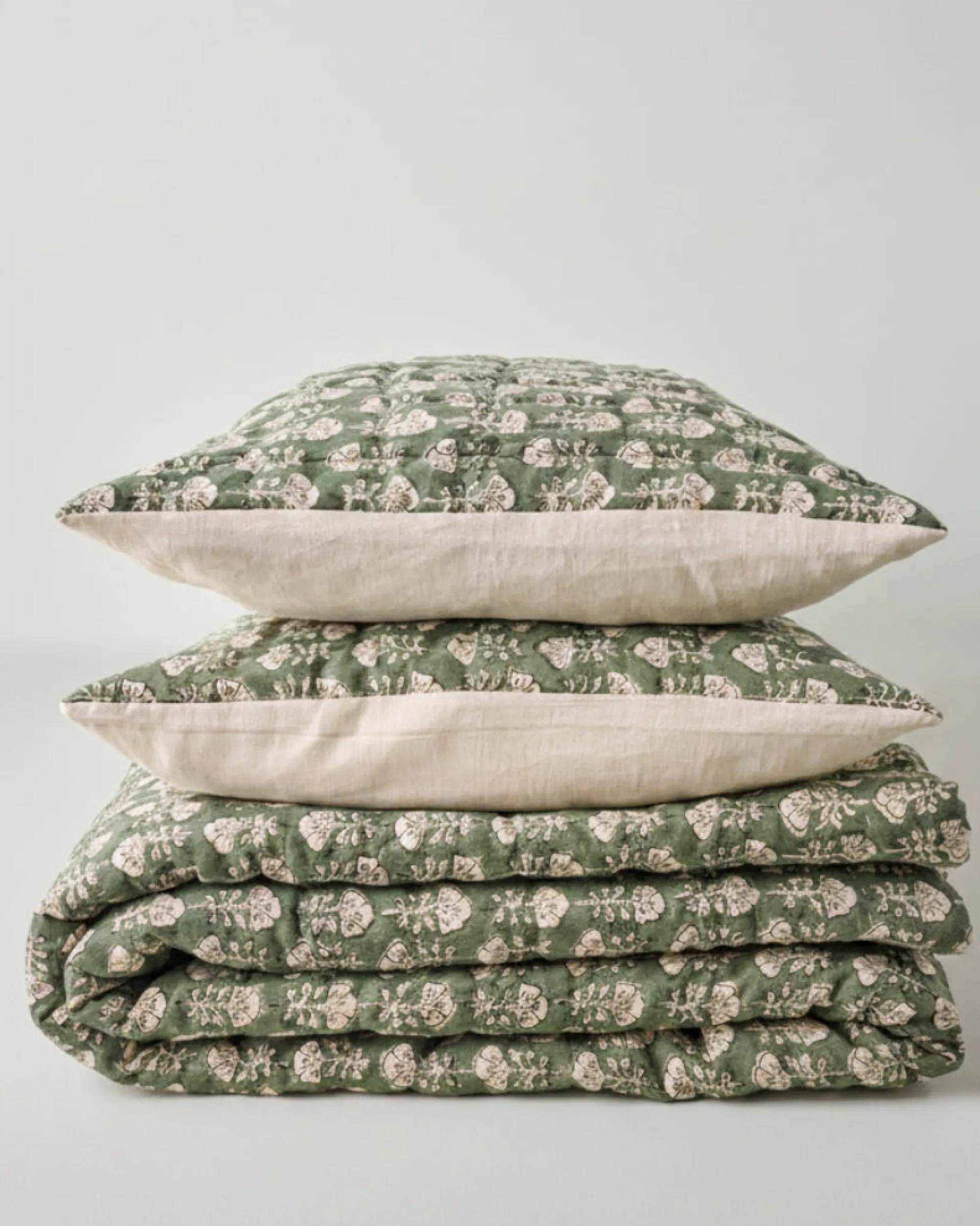 VND7018 Makerspalm, LLC Flora Block Print Pillow Sham - Dusty Green