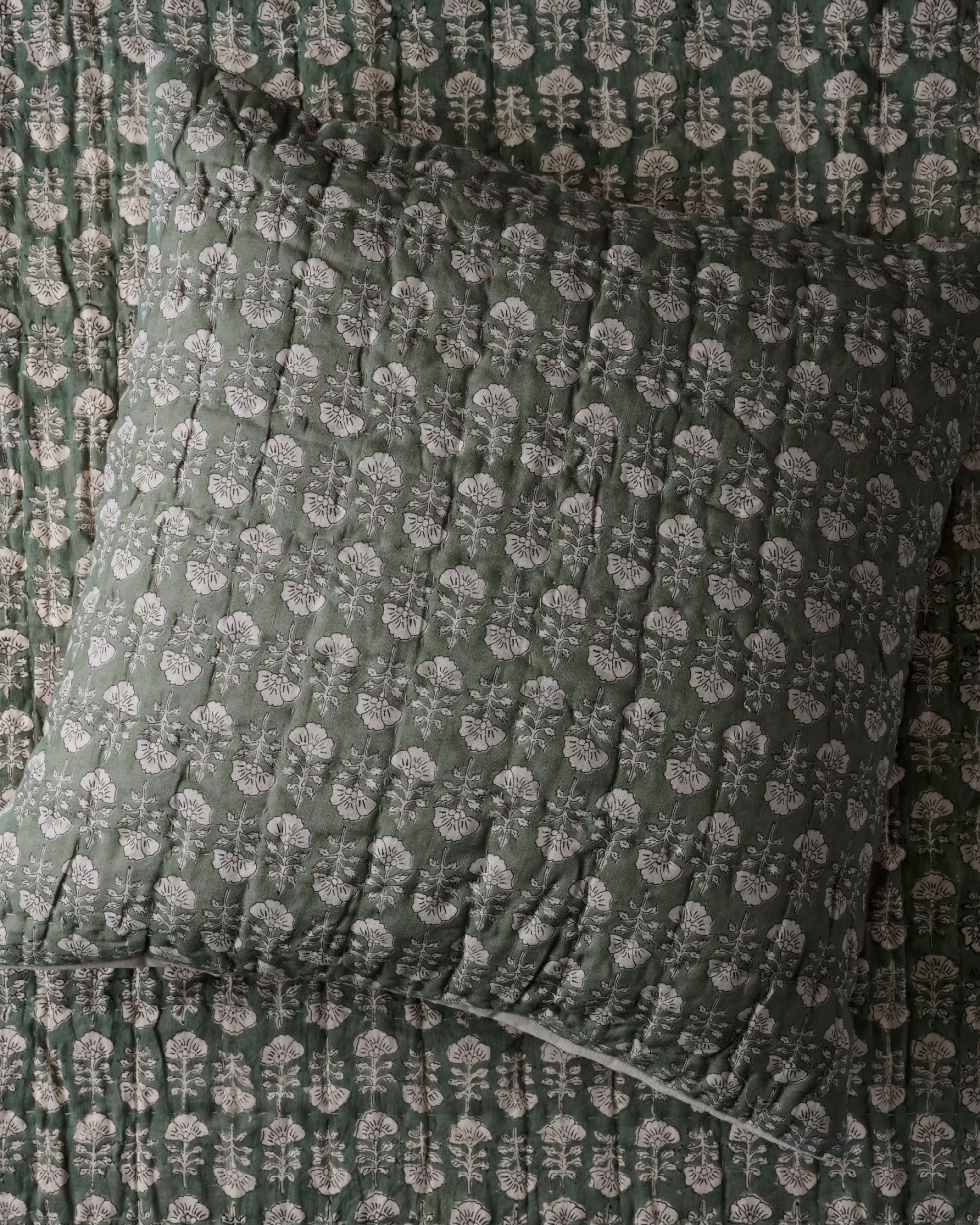 VND7018 Makerspalm, LLC Flora Block Print Pillow Sham - Dusty Green