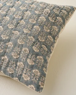VND7018 Makerspalm, LLC Flora Block Print Pillow Sham - Silver Blue