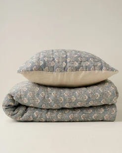 VND7018 Makerspalm, LLC Flora Block Print Pillow Sham - Silver Blue