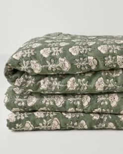 VND7018 Makerspalm, LLC Flora Block Print Quilt - Dusty Green