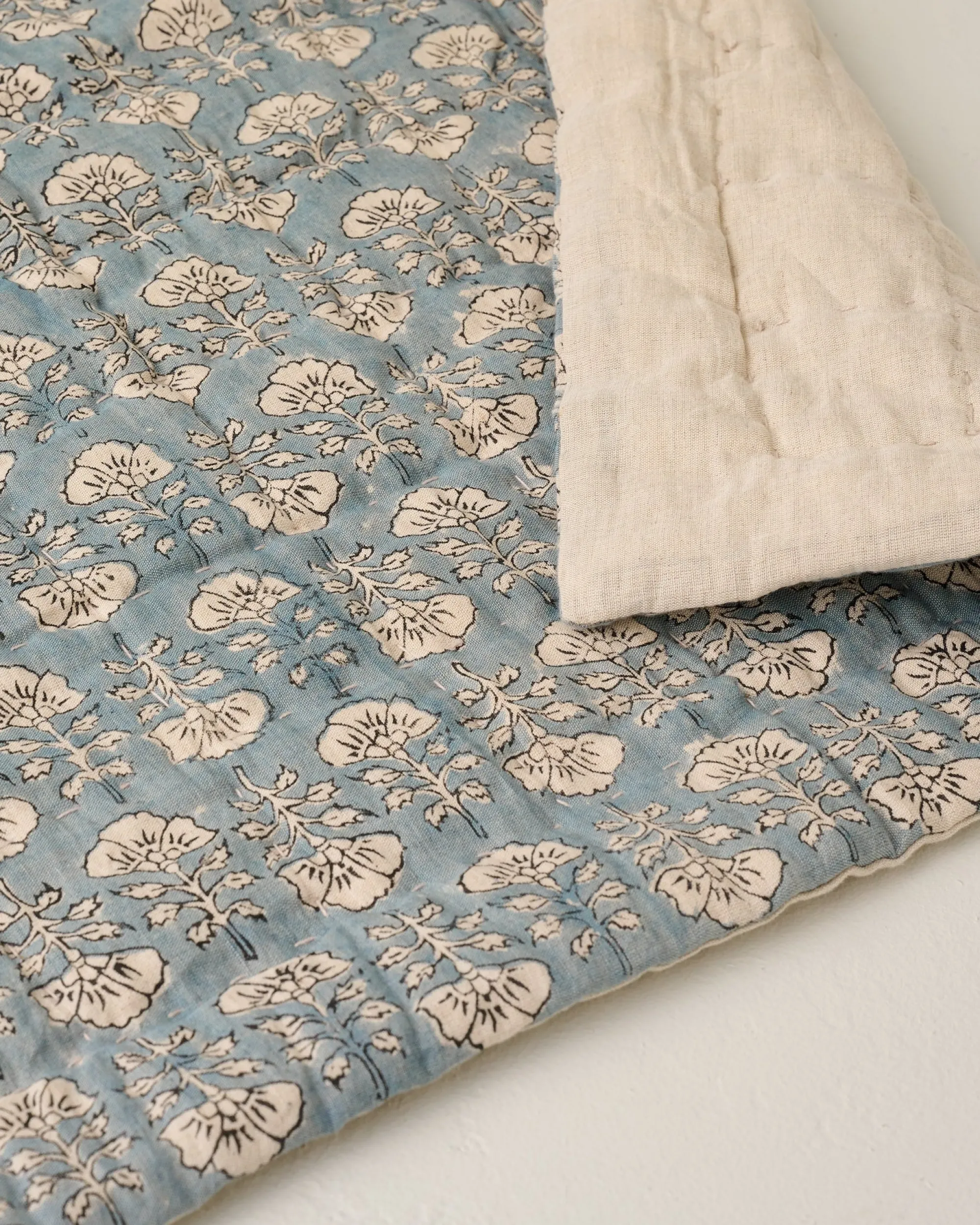 VND7018 Makerspalm, LLC Flora Block Print Quilt - Silver Blue