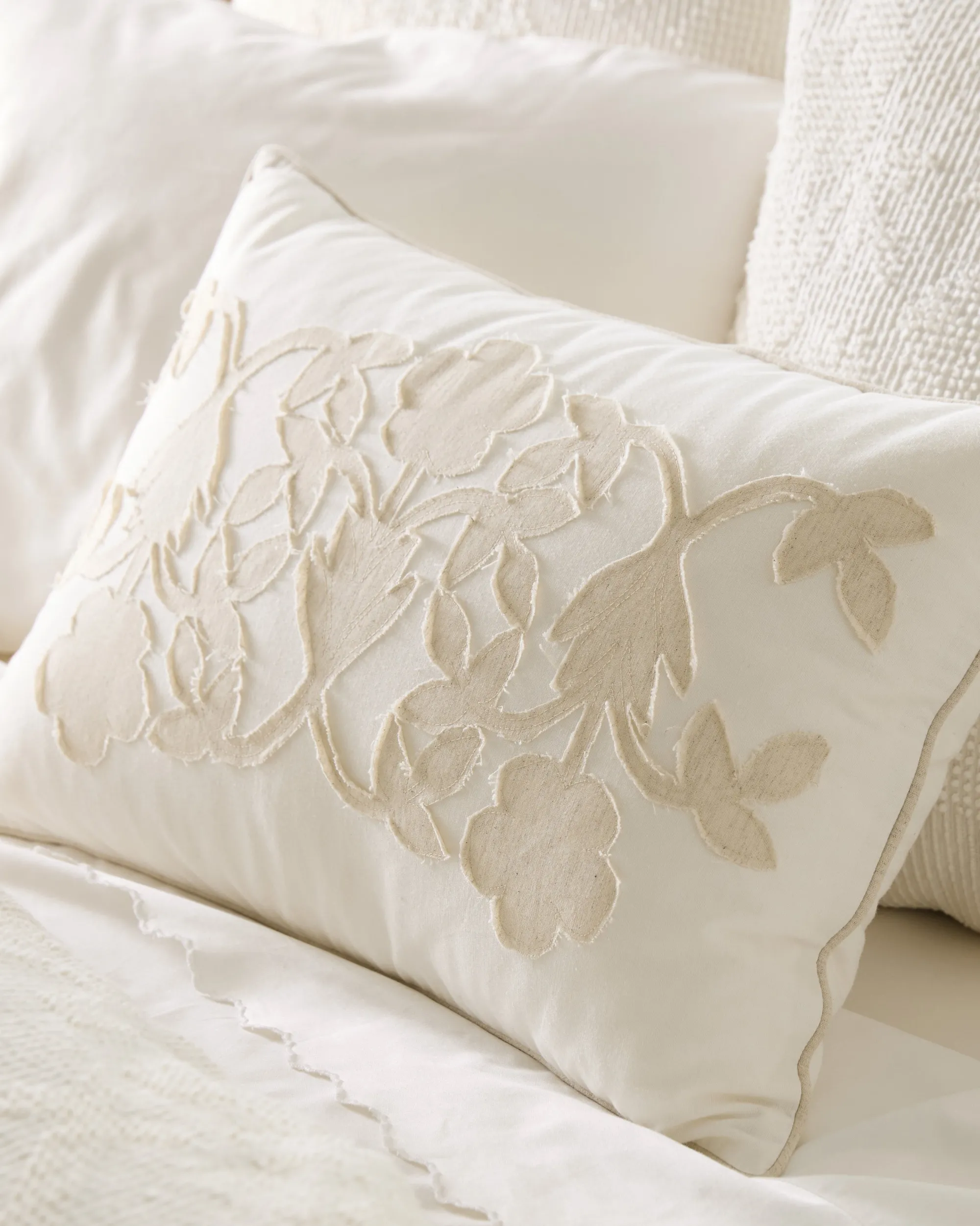 VND8328 FA HOME AND APPAREL PVT LTD Floral Applique Lumbar Pillow