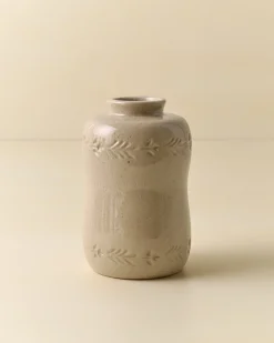 VND7018 Makerspalm, LLC Floral Glazed Debossed Bud Vase