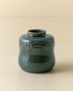 VND7018 Makerspalm, LLC Floral Glazed Debossed Bud Vase