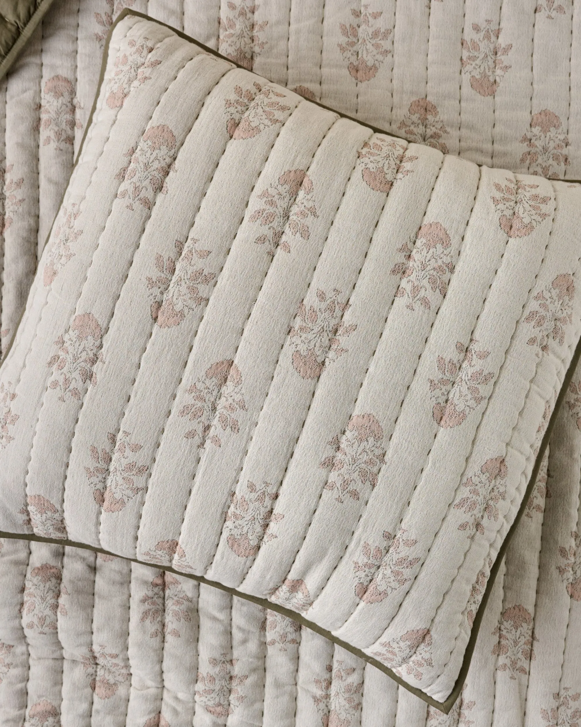 VND8328 FA HOME AND APPAREL PVT LTD Floral Jacquard Kantha Quilted Sham