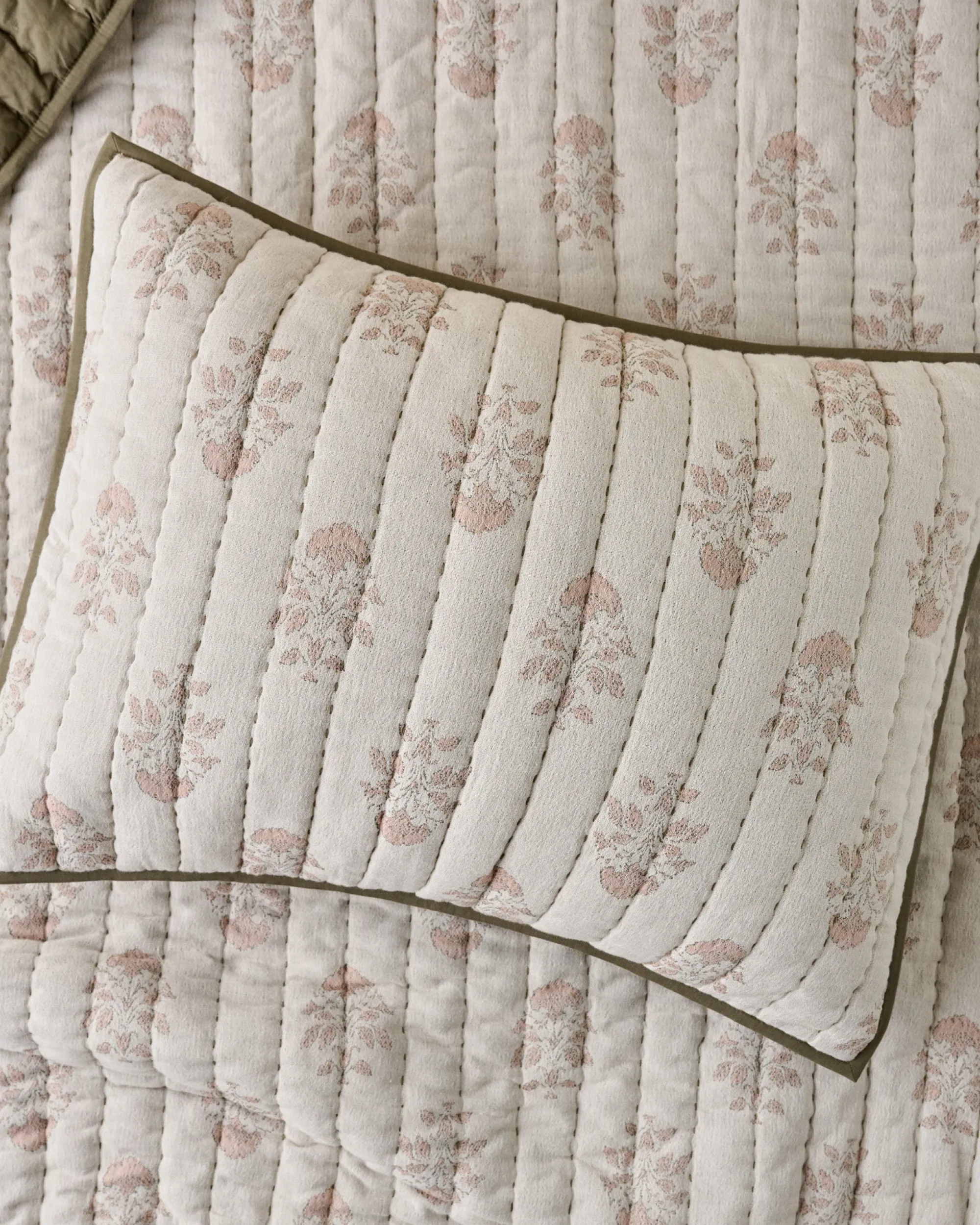 VND8328 FA HOME AND APPAREL PVT LTD Floral Jacquard Kantha Quilted Sham