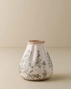 VND0078 K & K Interiors, Inc. Fluted Green and White Distressed Vase