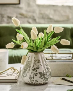 VND0078 K & K Interiors, Inc. Fluted Green and White Distressed Vase