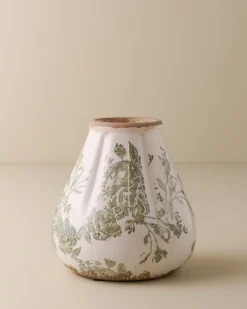 VND0078 K & K Interiors, Inc. Fluted Green and White Distressed Vase