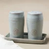 VND6562 Chaozhou Highland Crafts Company Ltd French Grey Embossed Stripe Salt & Pepper Shaker Set
