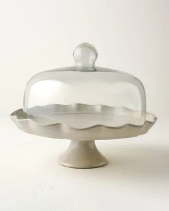 VND6562 Chaozhou Highland Crafts Company Ltd French Grey Ruffle Cake Stand with Dome