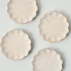 VND7018 Makerspalm, LLC French White Scalloped Edge Stoneware Coaster Set